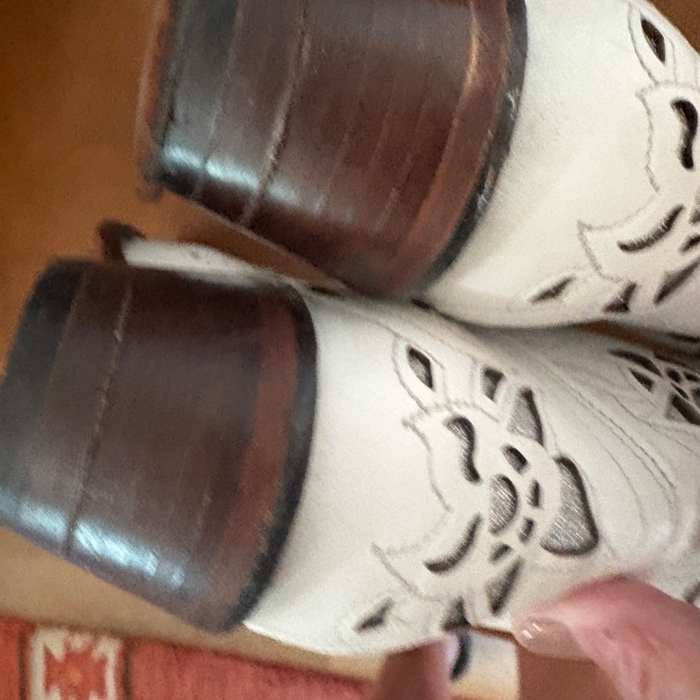 El Corral Western White Leather Bling Inlay boots - SZ 25.5 = 8.5 - Picture 12 of 16